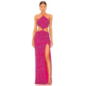 Retrofete Hendrix Dress in Fuchsia Rose Tiger Stripe Large New Long Maxi Gown